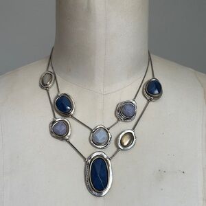 Chico’s Two Strand Layer Necklace w/ Bezel Cabochons Quartz Gold and Silver Tone